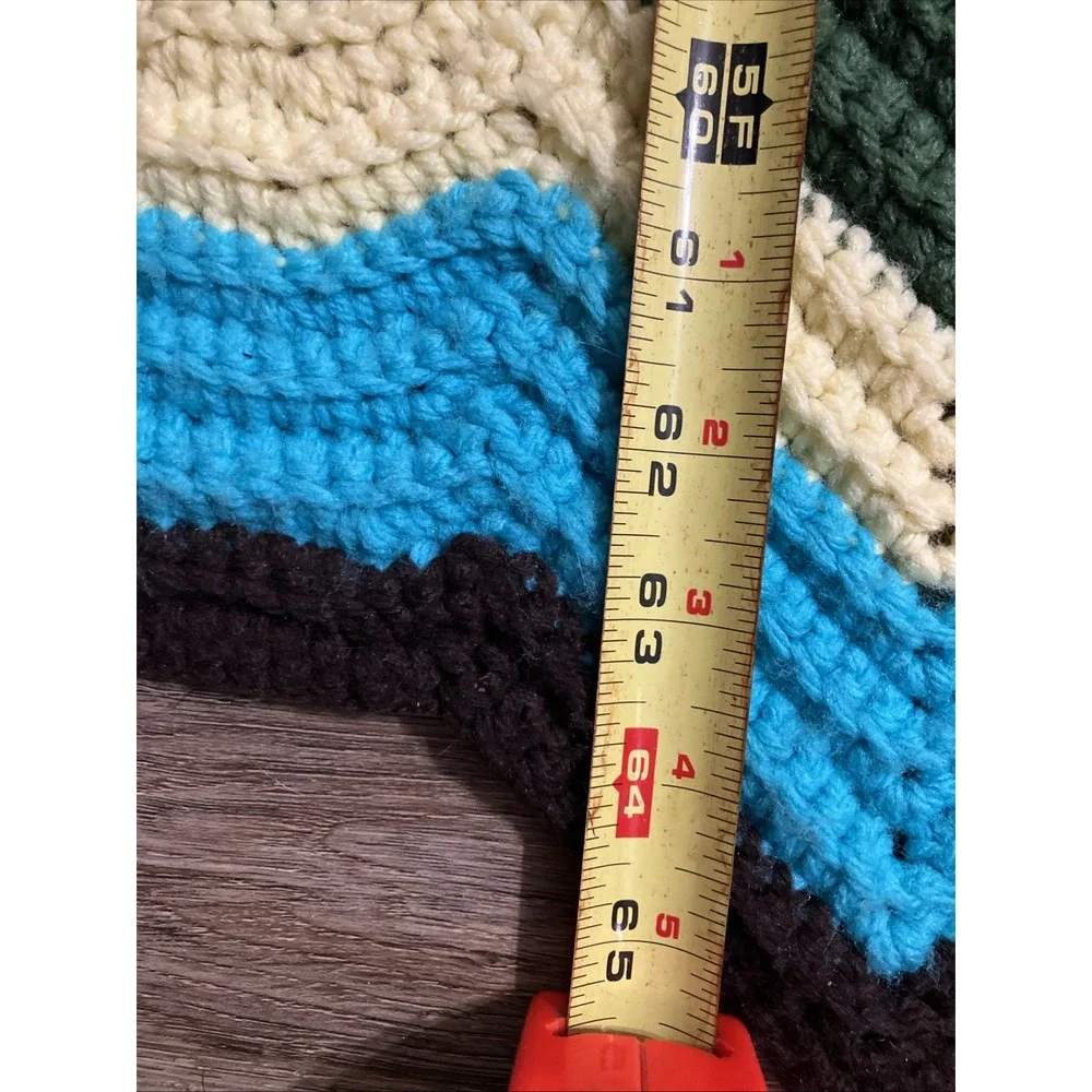 Vtg Hand Knit Crochet Blanket Throw Afghan Chevron Zigzag Pattern 65 X 65 Inches